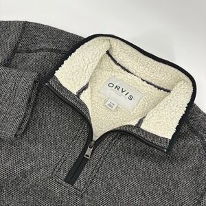 Orvis 1/4 Zip Pullover Brighton 1526440 Sherpa Lined Pocket Grey Sweater Mens XL